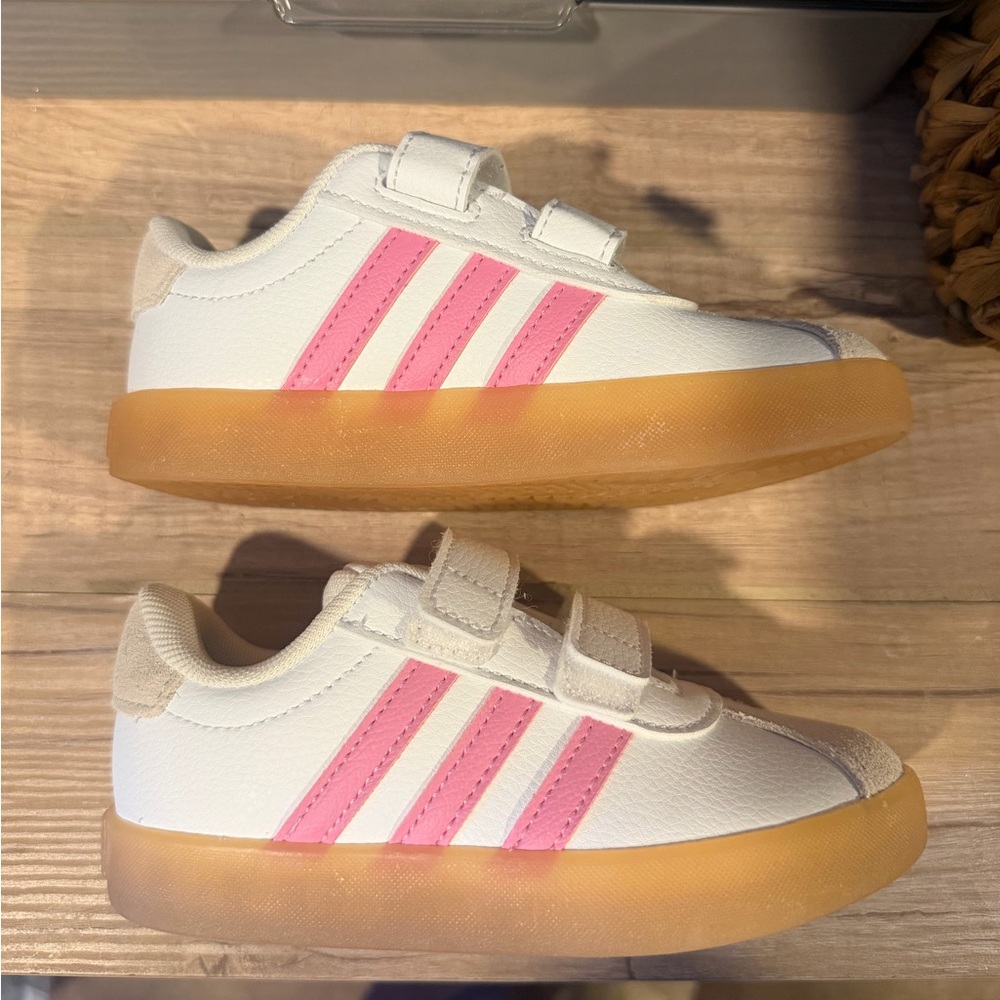 Adidas Kids' White and Pink Velcro Sneakers - Picture 3 of 6